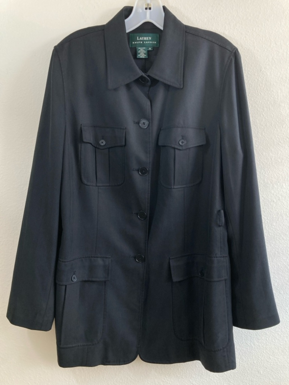 Lauren by Ralph Lauren Solid Black Utility Button-Front Jacket Size 1X